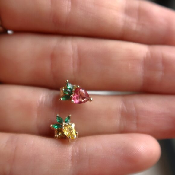 small fruit stud crystal earrings gold plated - Picture 3 of 3